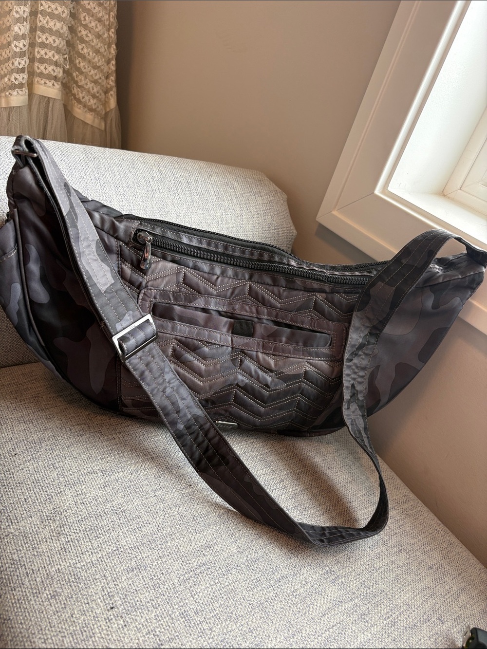 lug Quilted Black Chevron Gray Camo Messenger Bag with Adjustable Strap